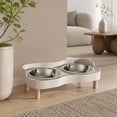 thumbnail image 1 of Stainless Steel Double Pet Bowl with Raised Wood Stand, Elevated Dog and Cat Feeder for Neck Protection, Spill-Proof Tray and Non-Slip Base, Rust-Resistant Food and Water Bowls, 1PC, 1 of 8