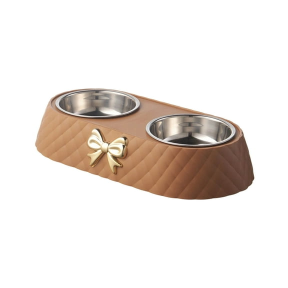 Stainless Steel Double Pet Bowls for Dogs & Cats Food & Water Bowls with Non-Slip Mats Bowknot Decor Bracket Small to Medium Easy-Clean Dishwasher Safe
