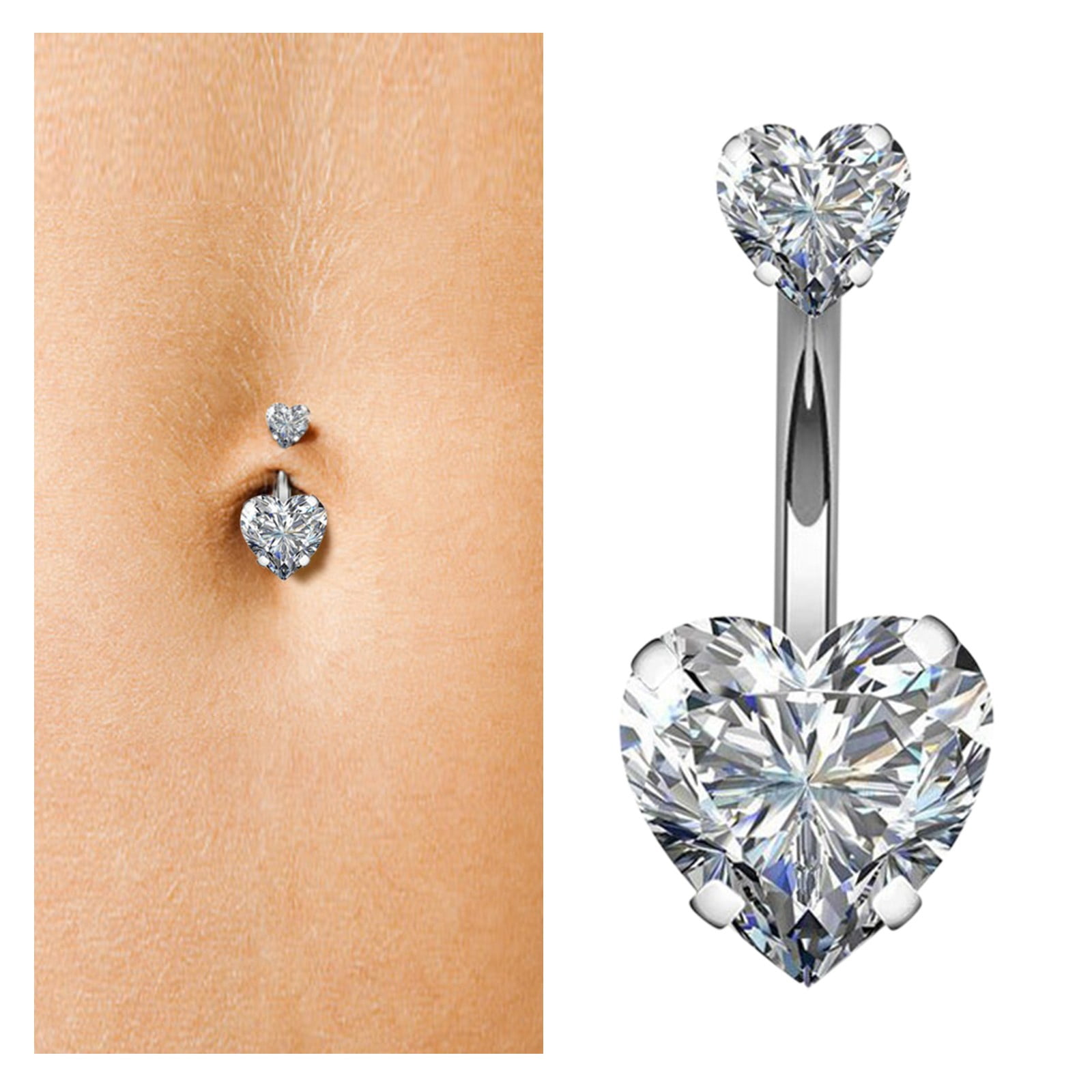 Stainless Steel Double Rhinestone Navel Belly Button Rings Belly Button Piercing Set Steel Belly