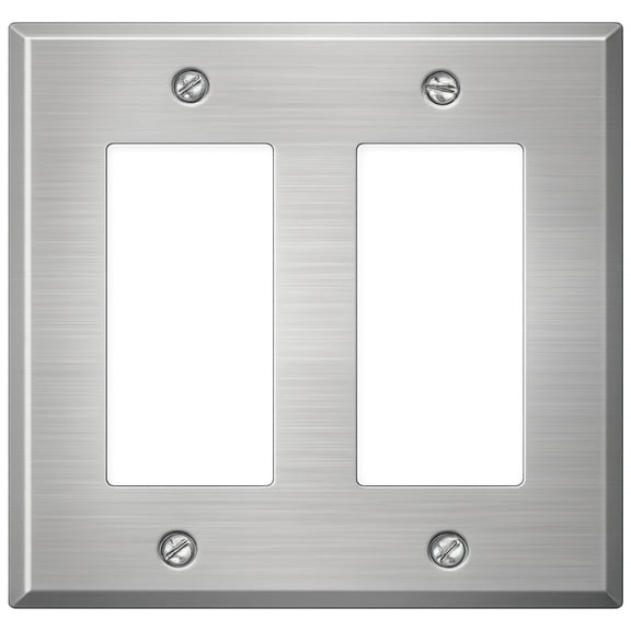 Stainless Steel Double Rocker Wall Plate, Stainless Steel Double Rocker Cover, 2-Gang Standard Size, 4.5" x 4.56", Covers, Made In USA, Corrosion Resistant, Matching Screws