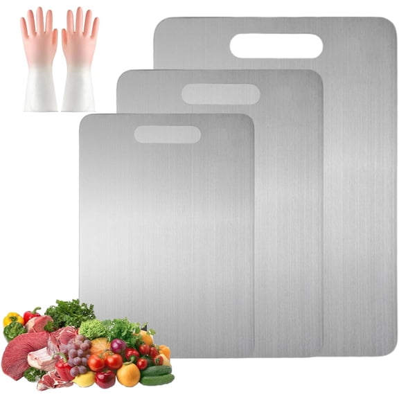 Stainless Steel Double-Sided Chopping Board Set, Titanium Metal Cutting Boards for Meat, Fruit, Vegetables & Kitchen Prep