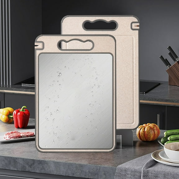 Stainless Steel Double Sided Cutting Board, Non Slip Kitchen Chopping Board with Built in Garlic Grinder, Large Reversible Meat and Vegetable Board for Home Food Prep