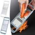 thumbnail image 1 of Stainless Steel Double-Sided Vegetable Grater, Multifunctional Kitchen Slicer for Potatoes, Carrots, Radish - Adjustable Thickness, Compact Modern Design, Blue and White Handle, 1 of 5
