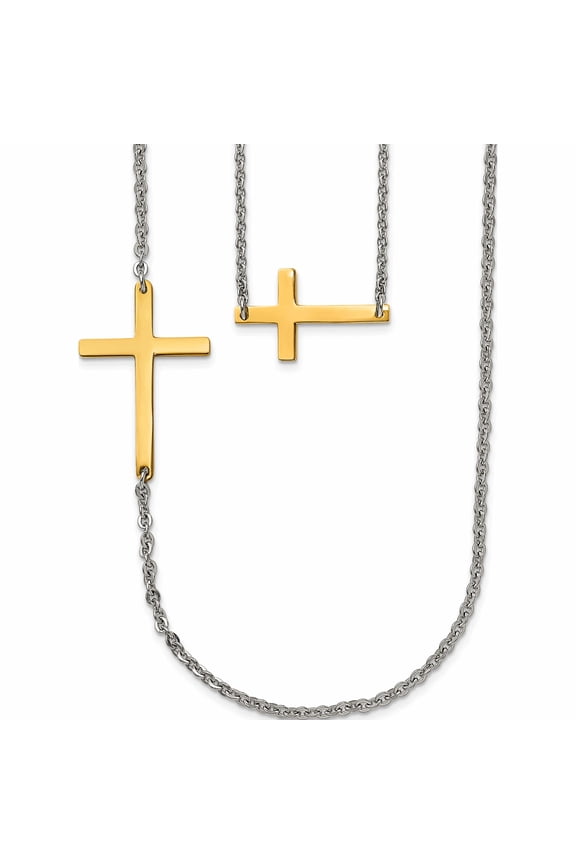 Stainless Steel Double Sideways Cross Layered 18in Necklace