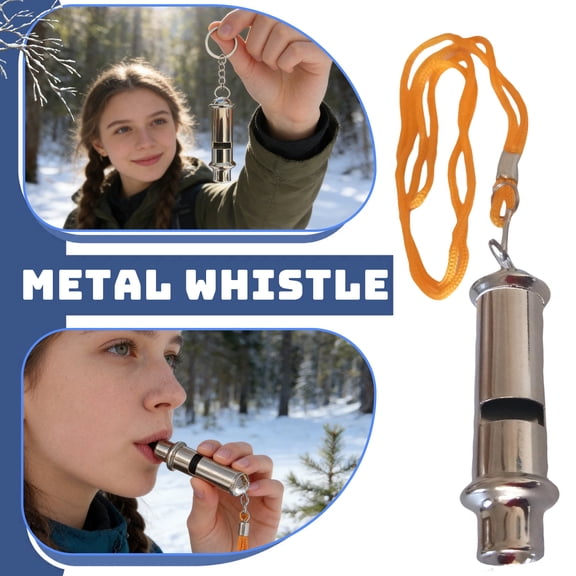 Stainless Steel Double Tube Emergency Survival Whistle Loud High Volume Safety Whistle with Neck Lanyard for Referee Coaching Outdoor Camping Hiking 2.66in