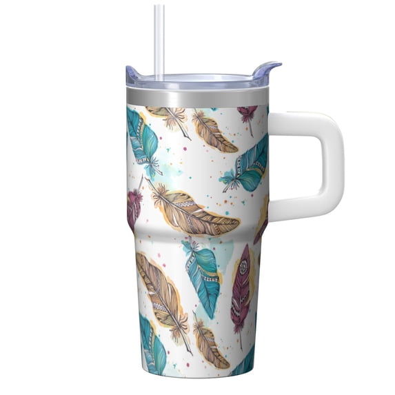 Stainless Steel Double Wall Cup 20oz with Lid & Straw - Vacuum Insulated Travel Tumbler, Leakproof Thermal Coffee Mug, Bohemian Design