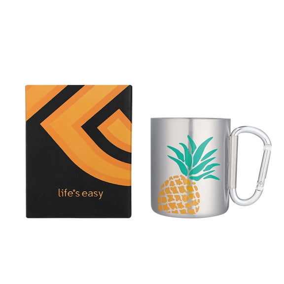 Stainless Steel Double Wall Insulated Travel Mug with Carabiner Handle, 10 oz., Desk Cup for Hot & Cold Drinks, Portable Travel Cup for Outdoors or Camping.