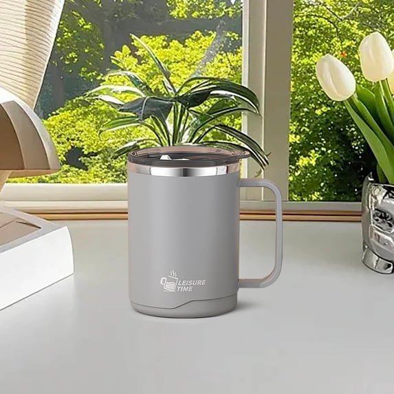 Stainless Steel Double Wall Mug, TOUMENY Insulated Travel Coffee Cup with Handle, 500ml Leak Proof Reusable Water Cup for Home Office