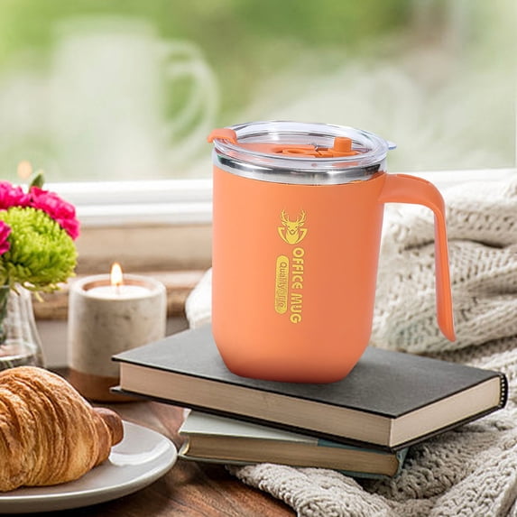 Stainless Steel Double Wall Tumbler, TOUMENY Insulated Travel Coffee Mug with Lid Handle, 480ml Leak Proof Reusable Water Cup for Home Office Car