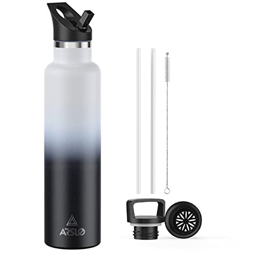 Stainless Steel Double Wall Water Bottles, Vacuum Insulated Bottle With Straw Lid, Insulated Water Bottle Keeps Water Cold for 24 Hours, Hot for 12 Hours, Hiking, Sports