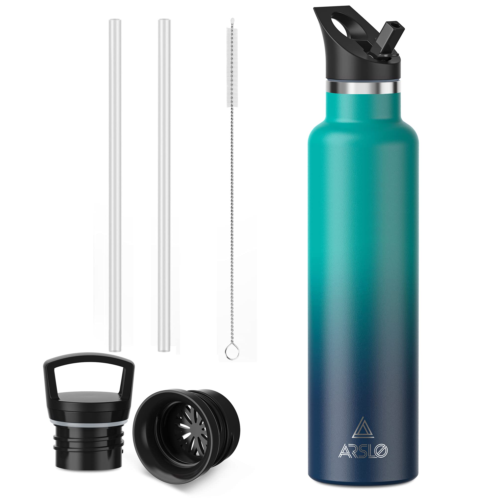 Stainless Steel Double Wall Water Bottles, Vacuum Insulated Bottle With Straw Lid, Insulated Water Bottle Keeps Water Cold for 24 Hours, Hot for 12 Hours, Hiking, Sports