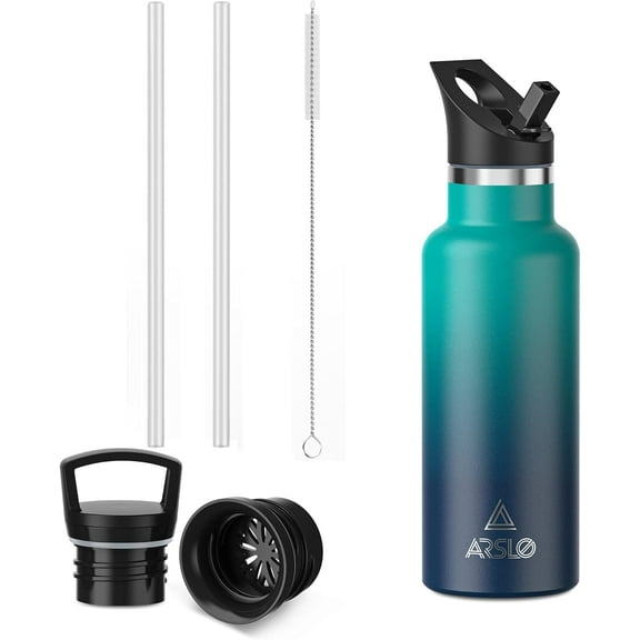 Stainless Steel Double Wall Water Bottles, Vacuum Insulated Bottle With Straw Lid, Insulated Water Bottle Keeps Water Cold for 24 Hours, Hot for 12 Hours, Hiking, Sports