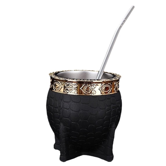 Stainless Steel Double Walled Paraguay Tea Cup Flat Bottomed Cup Coffee Cup With Straw Turtle Shell Texture Eggshell Cup