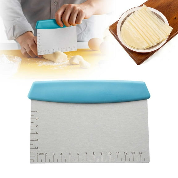 Stainless Steel Dough Cutter Bench Scraper with Measuring Scale Durable Baking Tool for Cutting Dough Vegetables Bread Prep Black Handle,baking tool,dough cutter,Blue,1PC