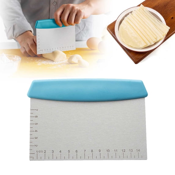 Stainless Steel Dough Cutter with Measuring Scale, Baking Tool for Cutting Vegetables, Cookie Dough, Food Prep, Non Stick Scraper, stainless steel dough cutters,baking tools,Blue,1PC