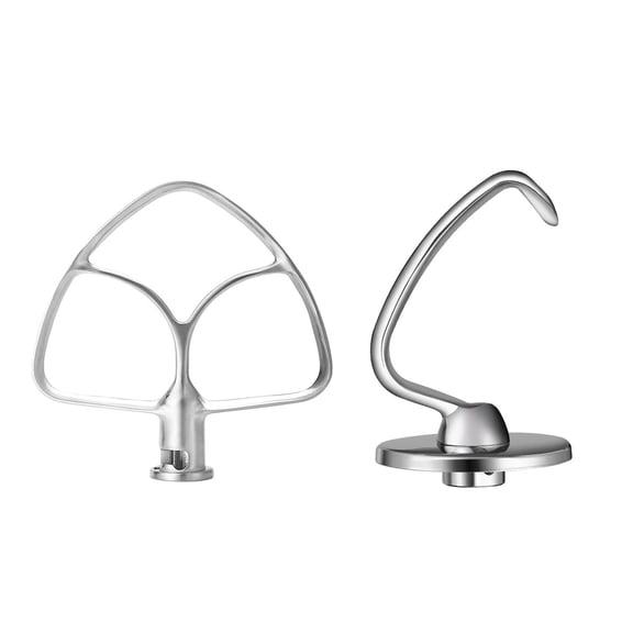 Stainless Steel Dough Hook & Flat Beater 2-Piece Set for KitchenAid 4.5-5QT Tilt-Stand Mixers, Dishwasher Safe