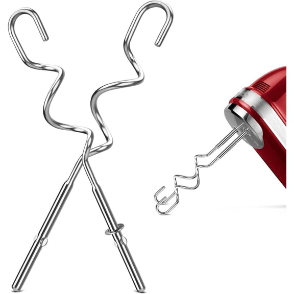 Stainless Steel Dough Hook Replacement for Kitchenaid Hand Mixer, Set of 2, Compatible with KHM5 KSM KSMO KSMH Series
