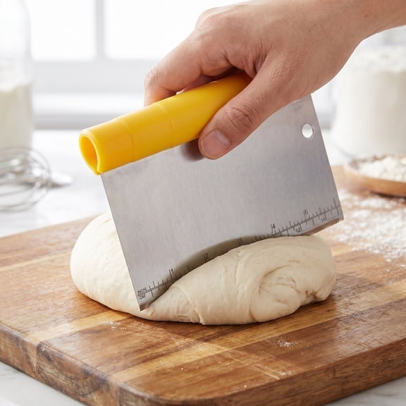 Stainless Steel Dough Scraper Knife with Scale&Rolling Handle,2in1 Multifunctional Pastry Cutter for Baking Bread Pizza,Easy Clean