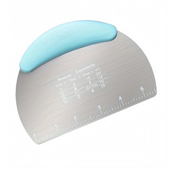 Stainless Steel Dough Scraper, Multi Purpose Bench Flour Cutter Pastry Blade with Measuring Scale, Metal Kitchen Tool for Bread Pizza Cutting Blue