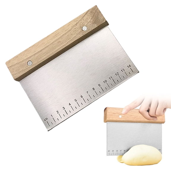 Stainless Steel Dough Scraper with Wood Handle,1PCS Stainless Steel Metal Griddle Scraper Chopper,Multipurpose Bench Scraper Kitchen Utensil for Flat Top Griddle(B)