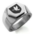 thumbnail image 1 of Stainless Steel Dove Peace Coat of Arms Shield Engraved Hexagon Crest Flat Top Biker Style Polished Ring, 1 of 1