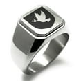thumbnail image 1 of Stainless Steel Dove Peace Coat of Arms Shield Engraved Square Flat Top Biker Style Polished Signet Ring, 1 of 1