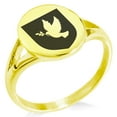 thumbnail image 1 of Stainless Steel Dove Peace Coat of Arms Shield Minimalist Oval Top Polished Statement Signet Ring, 1 of 1