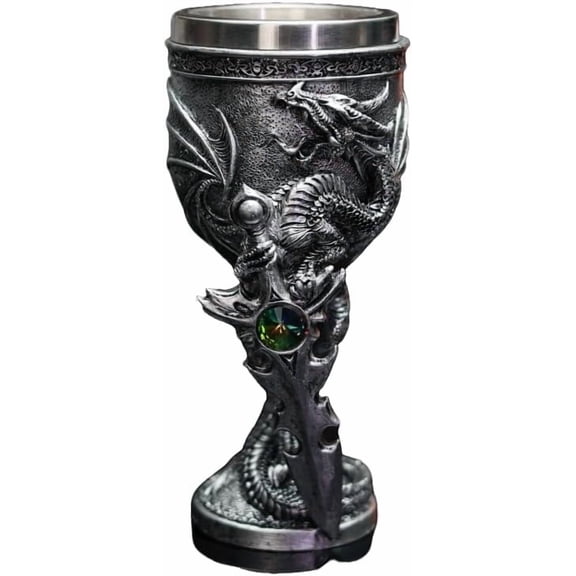 Stainless Steel Dragon Goblet, 7oz Medieval Chalice Wine Cup, Gothic Gift for Halloween