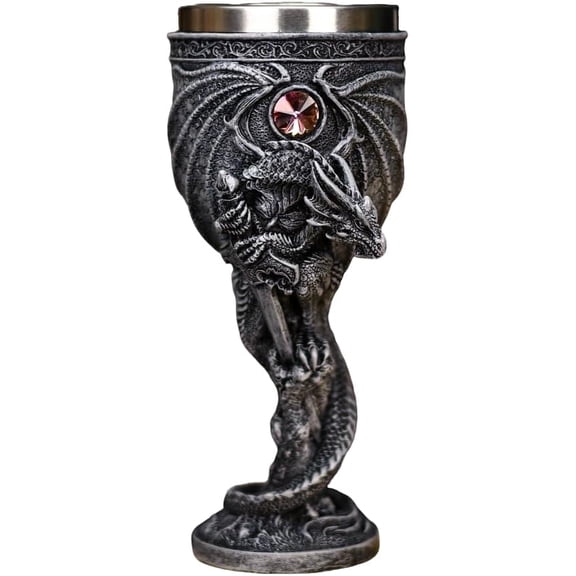 Stainless Steel Dragon Goblet, 7oz Medieval Chalice Wine Cup, Gothic Gift for Halloween