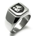 thumbnail image 1 of Tioneer Stainless Steel Dragon Guardian Coat of Arms Shield Engraved Square Flat Top Biker Style Polished Signet Ring, 1 of 1