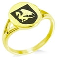 thumbnail image 1 of Stainless Steel Dragon Guardian Coat of Arms Shield Minimalist Oval Top Polished Statement Signet Ring, 1 of 1