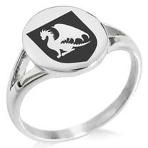 Stainless Steel Dragon Guardian Coat of Arms Shield Minimalist Oval Top Polished Statement Signet Ring