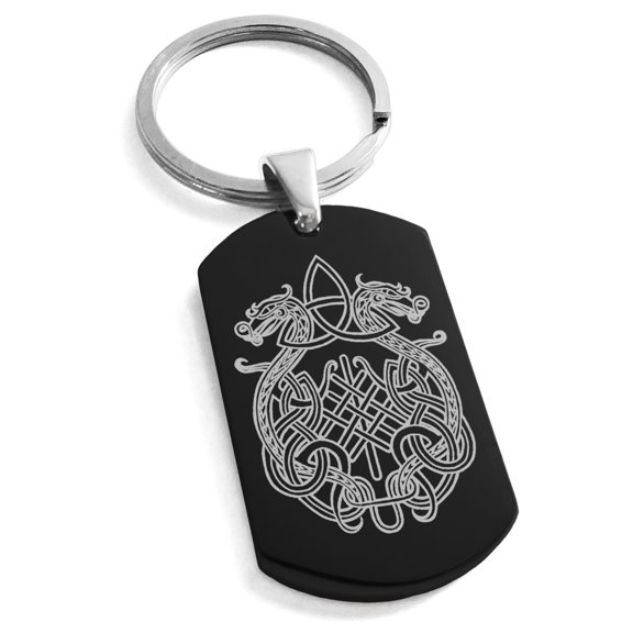 Tioneer Stainless Steel Dragon Knot Skuld's Net Viking Rune Engraved Dog Tag Keychain Keyring