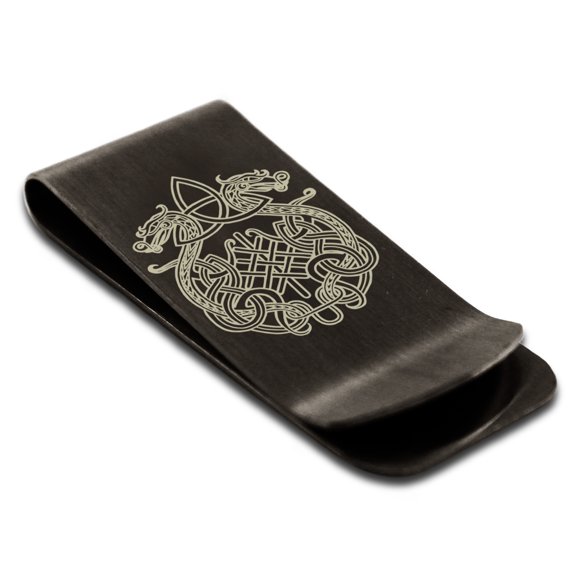 Stainless Steel Dragon Knot Skuld's Net Viking Rune Engraved Money Clip Credit Card Holder