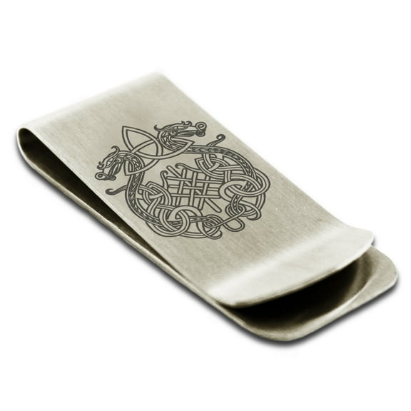 Stainless Steel Dragon Knot Skuld's Net Viking Rune Engraved Money Clip Credit Card Holder