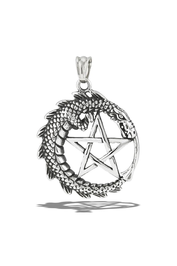 Stainless Steel Dragon Pentagram Pendant Paganism Faith Charm Gray Jewelry Female Unisex