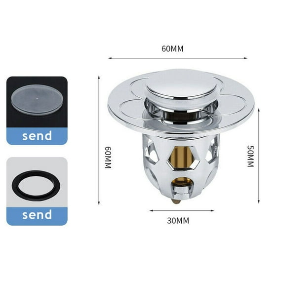 Stainless Steel Drain Filter Wash Basin Plug Bath Stopper Hair Catcher Basin Spring Core Bathroom Sink Plug Pop-Up Bounce Core Basin Drain Filter SILVER