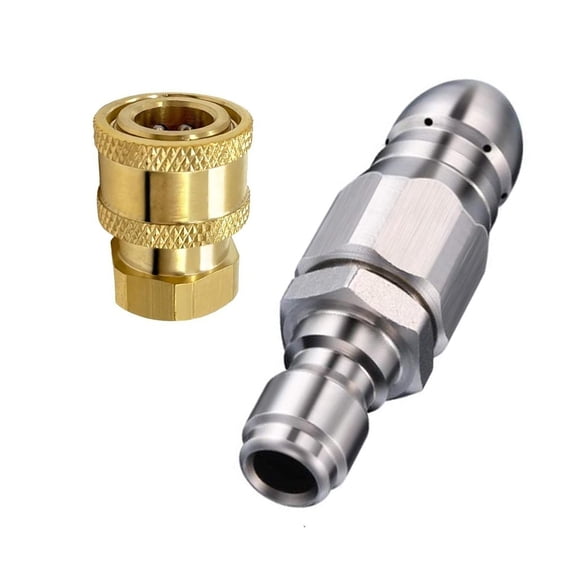 Stainless Steel Drain Jetter Nozzle for 1/4" Pressure Washer, 5000 PSI Rated, with Multi-Jet Design for Sewer Cleaning, 2 Pcs
