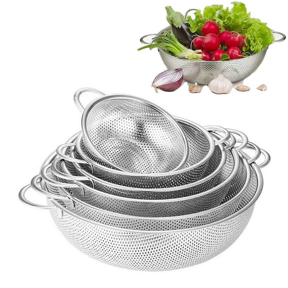 Stainless Steel Draining Basket | Vegetable Washing Basket | Dense Hole Rice Sieve | Fruit Strainer | Multipurpose Kitchen Storage | 1 Pack | Durable Metal Organizer