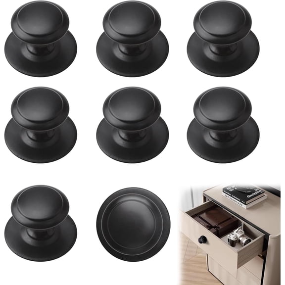 Stainless Steel Drawer Knobs 8 Pcs Matte Black Cabinet Handle Pulls 1.18 Inch Self-Adhesive Sliding Door Handle No Drill Stick Cabinet Handles Round Knobs for Mirror Glass Cabinet Cupboard Drawer