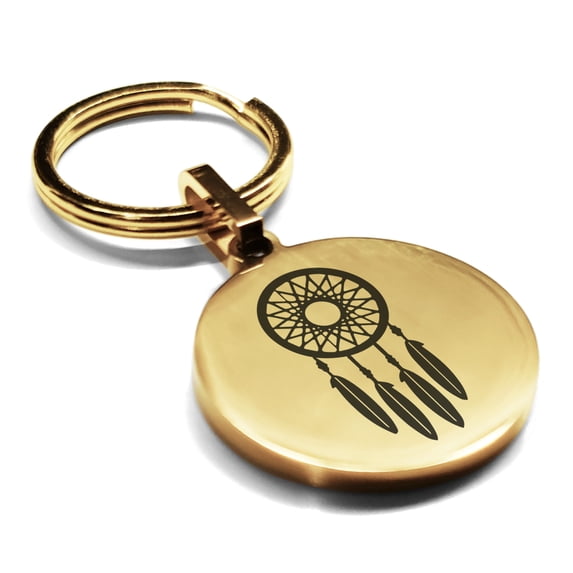 Stainless Steel Dream Catcher Good Luck Charm Round Medallion Keychain Circle Ring