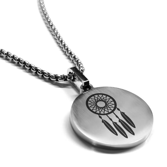 Stainless Steel Dream Catcher Good Luck Charm Round Medallion Pendant Necklace