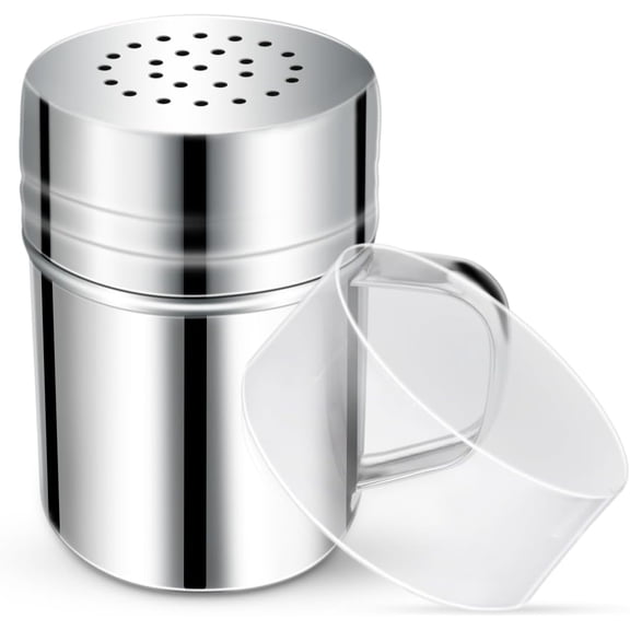 Stainless Steel Dredge Shaker Spice Shakers with Handle Powdered Sugar Shaker Pepper Shakers Metal Salt Shaker with Holes and Lid Fine Powder Shakers for Cinnamon Cocoa Flour Baking Seasoning