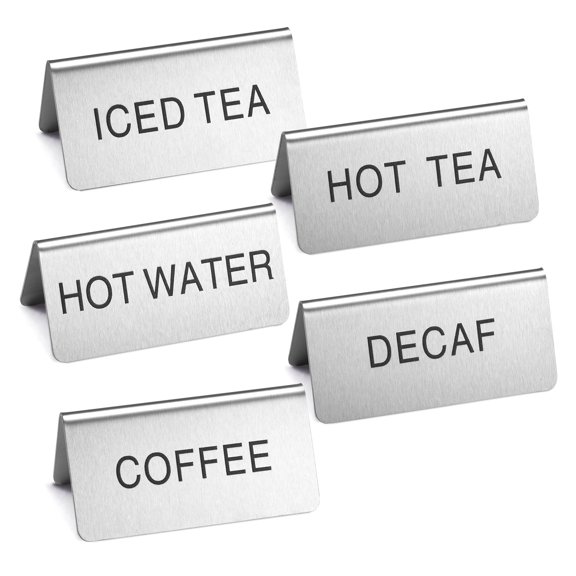 Stainless Steel Drink Labels Set of 5 1.57x3.15 Inch Brushed Metal Coffee Bar Signs