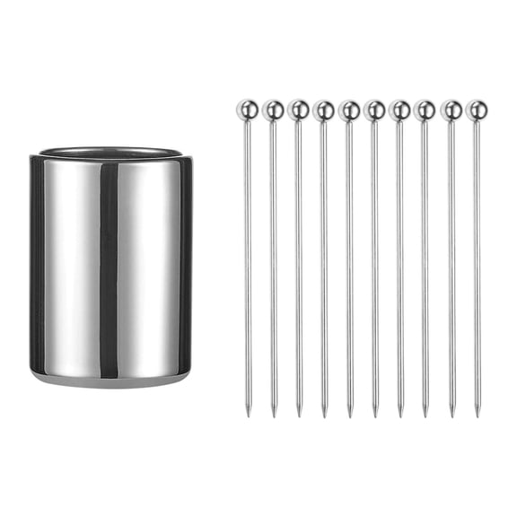 Stainless Steel Drink Picks, Reusable Cocktail Skewers Set with Storage Box, Threaded Pick for Olives, Cherries, Desserts, Home Bar Accessory, A Set of 10 Silver Stainless Steel Fruit Forks