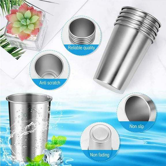 Stainless Steel Drinking Cups Set 12oz – Durable, Shatterproof Metal Tumblers for Camping, Beer, Coffee, Party, Dishwasher Safe, 4 Pack