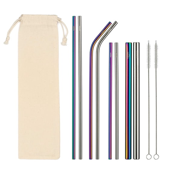Stainless Steel Drinking Straws | COMPLETE Set - 8 straws, 2 Brush Cleaners & Travel Case | Eco Friendly | Straight & Bent PLUS Wide Smoothie/Straws | Perfect For 20, 30oz. Yeti/RTC Tumblers etc.