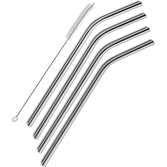 Stainless Steel Drinking Straws Set of 4, Curved metal Straws reusable for 20 0z Tumbler, | Fits all Yeti SIC Simple Modern Tumblers, Cleaning Brush Included.