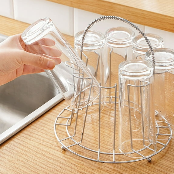 Stainless Steel Drip Cup Holder | Commercial & Home Glass Storage Rack | Inverted Hanging Design with Handle | Desktop & Countertop Organizer for Coffee Cups & Mugs