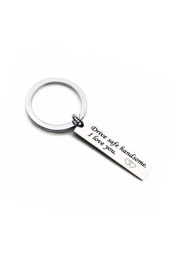 Stainless Steel Drive Safe Keychain, Rectangular Engraved Message Plate With Split Loop, Daily Carry Memento For